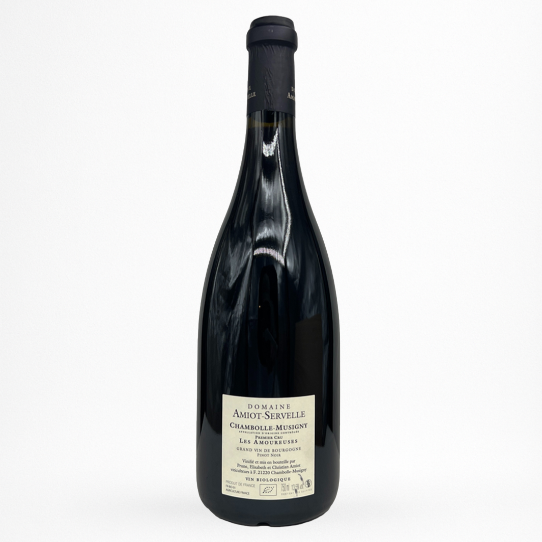 Amiot-Servelle Les Amoureuses 2017 – Chambolle-Musigny 1er Cru rouge – contre etiquette bouteille sur fond blanc (photo produit)