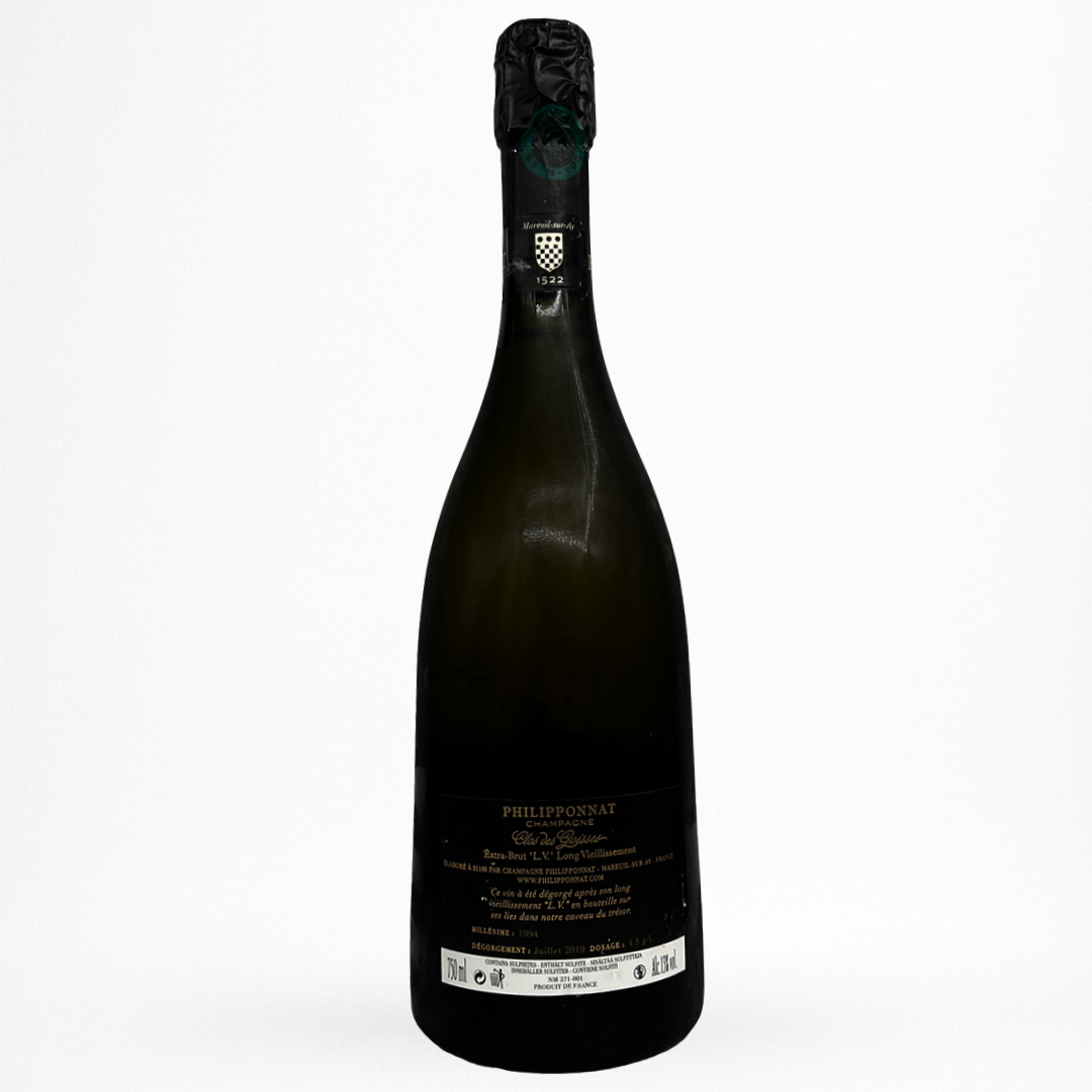 Champagne Philipponnat Clos des Goisses L.V. 1994 – contre etiquette bouteille Extra Brut AOC Champagne (packshot)