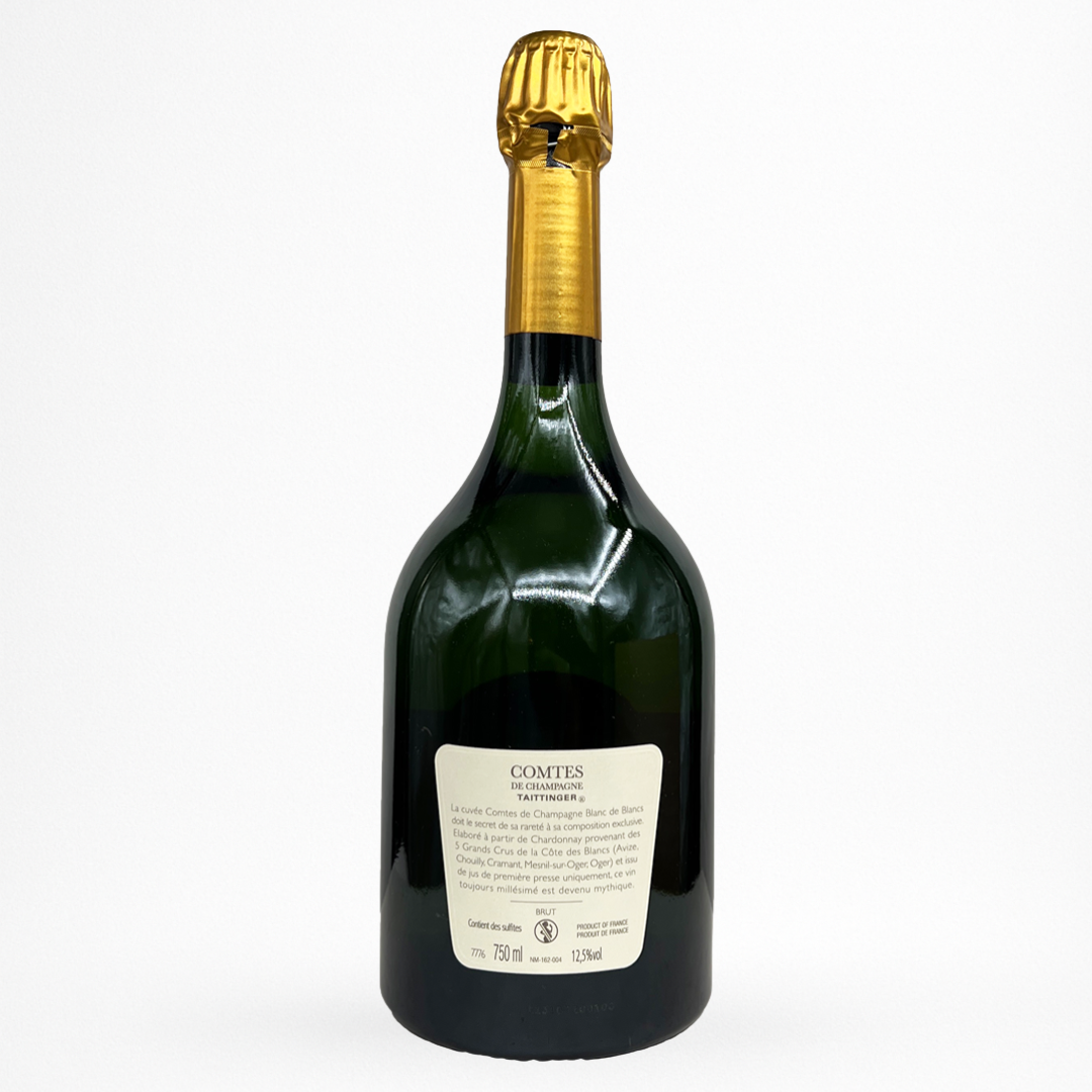 Champagne Taittinger Comtes de Champagne 2011 – Blanc de Blancs Grand Cru, contre etiquette bouteille packshot