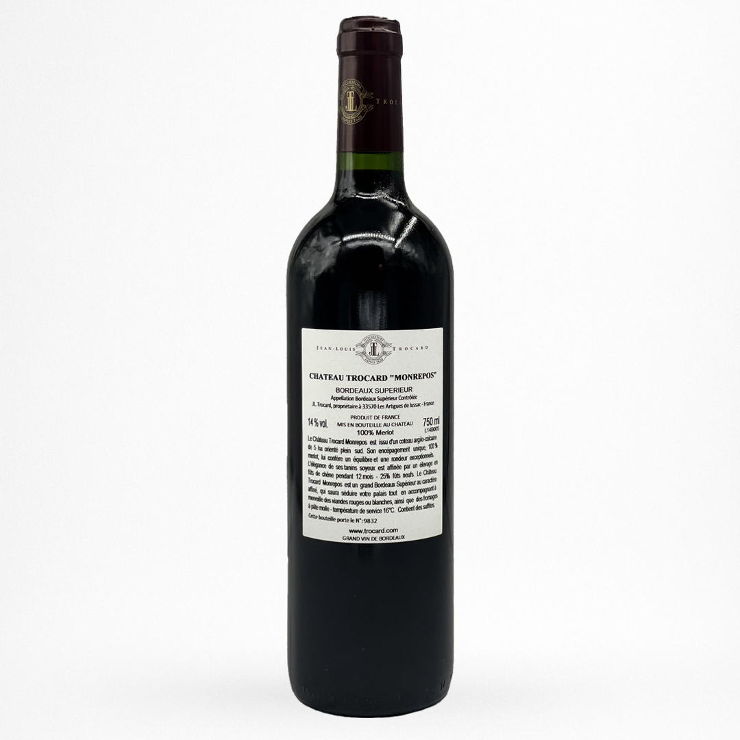 Contre etiquette bouteille de vin Château Trocard - Monrepos - 2014 - Vin de Bordeaux Supérieur