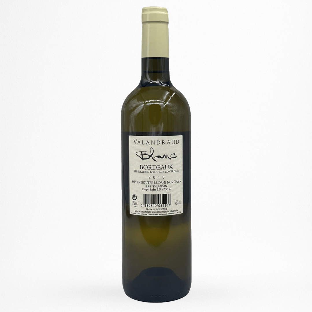 Contre etiquette bouteille de vin Château Valandraud Blanc - 2018 - Vin de Bordeaux