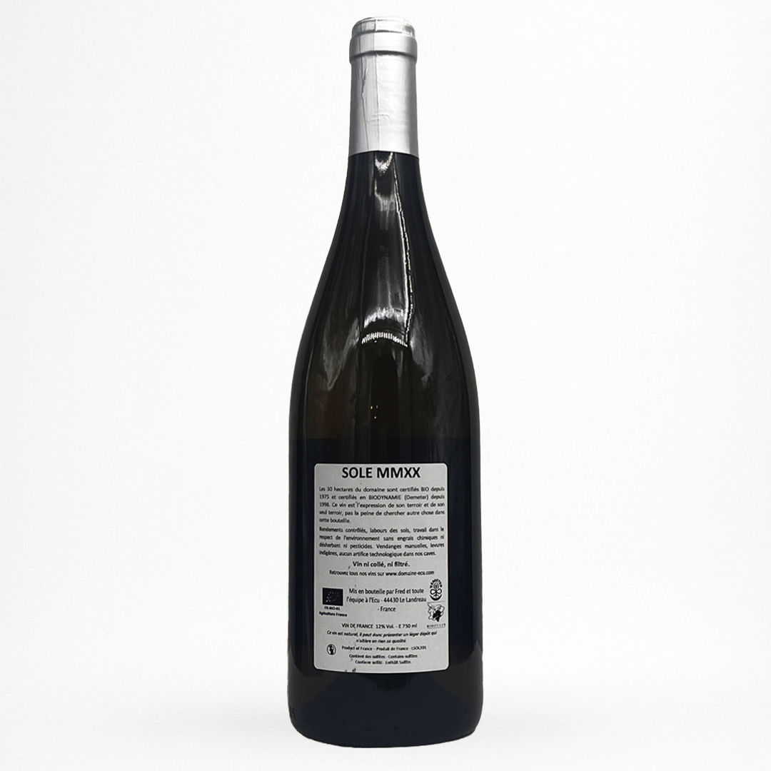 Contre etiquette bouteille de vin Domaine de l'Ecu - SOLE MMX - 2020 - Vin de France