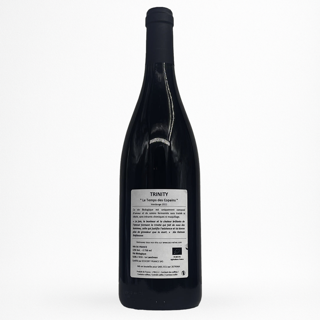 Contre etiquette bouteille de vin Domaine de l'Ecu - Trinity - Le Temps des Copains - 2023 - Vin de France