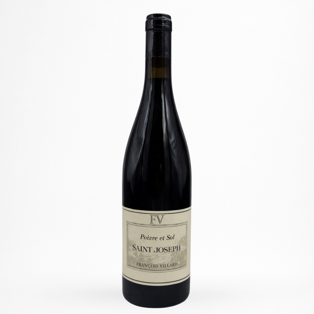 Bouteille de vin François Villard Poivre et sol 2023 en Saint-Joseph sur fond blanc