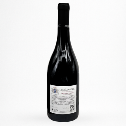 Bouteille de Grenache Caladoc Récolte Aimé Arnoux, Vin de Pays de Vaucluse, vin rouge, contre etiquette sur fond blanc