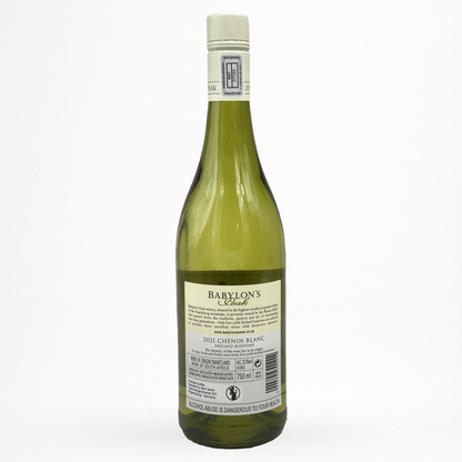 Bouteille de Chenin Blanc Babylon's Peak, Swartland, vin blanc d’Afrique du Sud, contre etiquette sur fond blanc