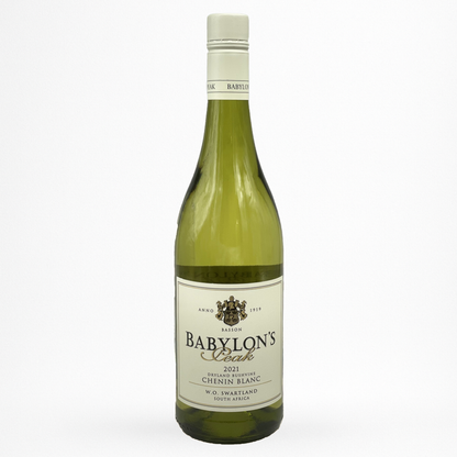 Bouteille de Chenin Blanc Babylon's Peak, Swartland, vin blanc d’Afrique du Sud, vue de face sur fond blanc