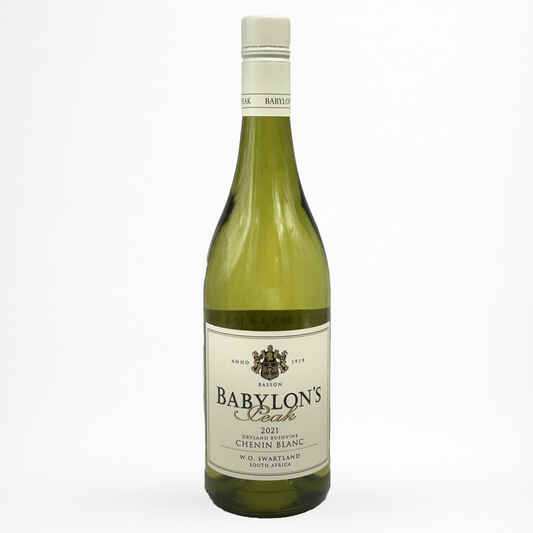 Bouteille de Chenin Blanc Babylon's Peak, Swartland, vin blanc d’Afrique du Sud, vue de face sur fond blanc