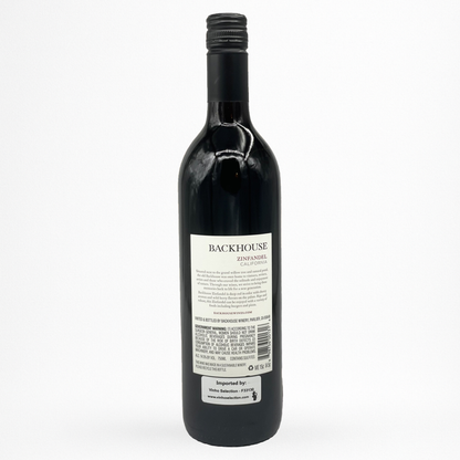 Bouteille de Zinfandel Backhouse, Californie, vin rouge des États-Unis, contre etiquette sur fond blanc