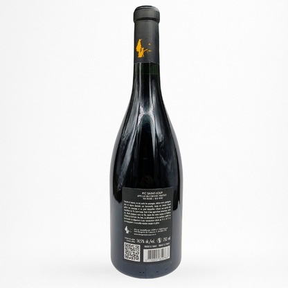 Bouteille de Larmanela Bergerie du Capucin, Pic-Saint-Loup, vin rouge, contre etiquette sur fond blanc