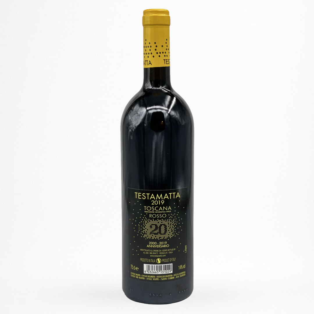 Bibi Graetz – Testamatta 2019 – Toscana IGT – vin rouge italien – contre etiquette bouteille sur fond blanc (packshot)