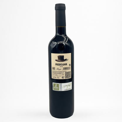 Bouteille de Predicador Bodega Contador, Rioja, vin rouge d’Espagne, contre etiquette sur fond blanc