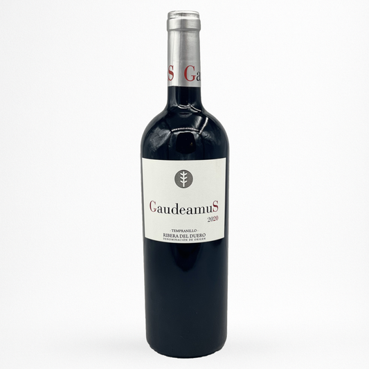 Bouteille de Gaudeamus Bodega Hermanos del Villar, Ribera del Duero, vin rouge d’Espagne, vue de face sur fond blanc