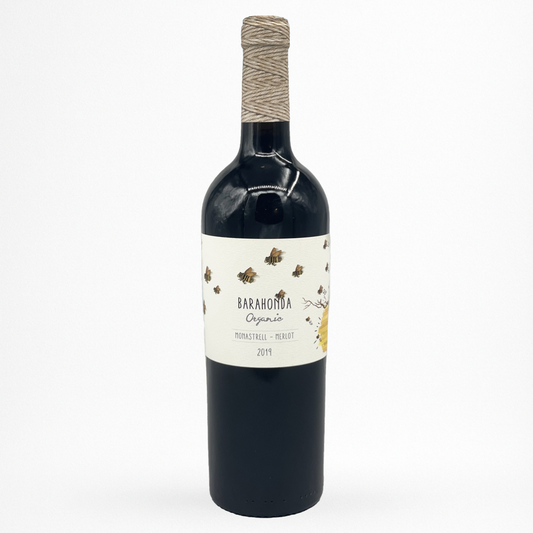 Bouteille de Barahonda Organic 2019 Bodegas Barahonda, Yecla, vin rouge d’Espagne, vue de face sur fond blanc