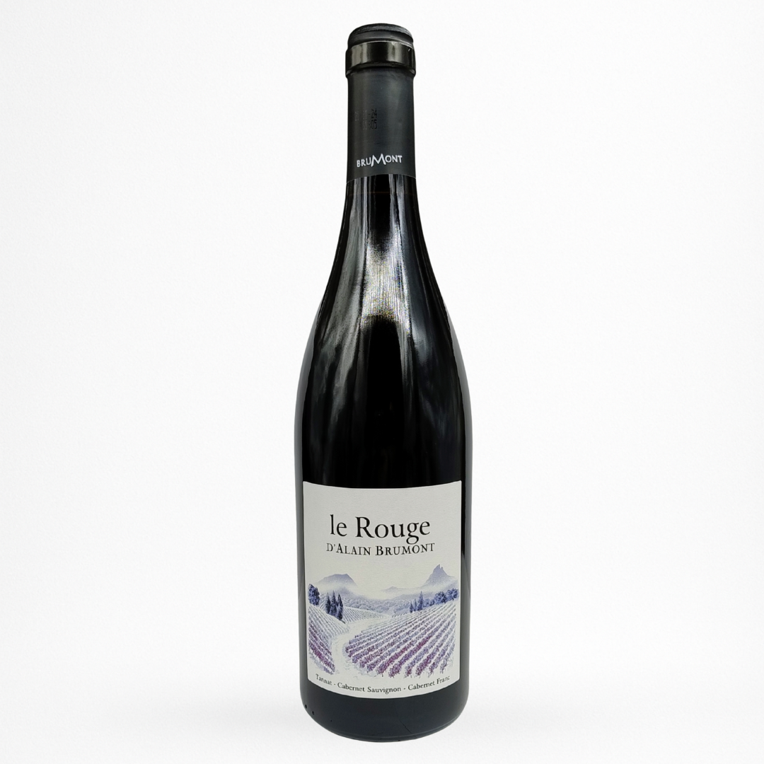 Bouteille de Le Rouge d’Alain Brumont, Pacherenc-du-Vic-Bilh, vin rouge, vue de face sur fond blanc