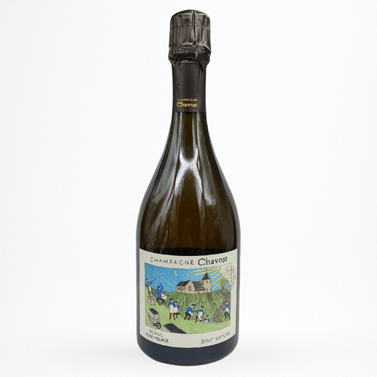 Bouteille de Blanc Assemblage NV Champagne Chavost, Champagne, vin effervescent blanc, vue de face sur fond blanc