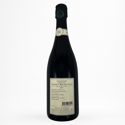 Bouteille de Blanc de Noirs NV 1er Cru Champagne Gonet-Medeville, Champagne, vin effervescent blanc, contre etiquette sur fond blanc