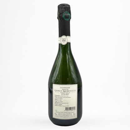 Bouteille de La Grande Ruelle Extra-Brut 2007 Champagne Gonet-Medeville, Grand Cru, vin effervescent blanc, contre etiquette sur fond blanc