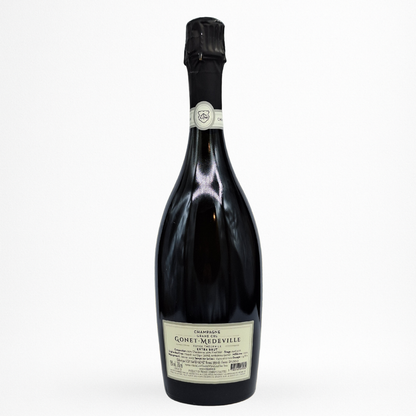 Bouteille de La Cuvée Théophile Extra-Brut 2009 Champagne Gonet-Medeville, Grand Cru, vin effervescent blanc, contre etiquette sur fond blanc