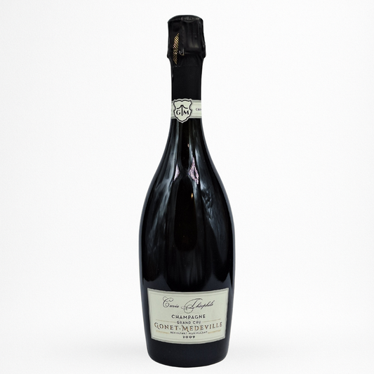 Bouteille de La Cuvée Théophile Extra-Brut 2009 Champagne Gonet-Medeville, Grand Cru, vin effervescent blanc, vue de face sur fond blanc