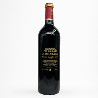Château Angélus 2009 – Saint-Émilion Grand Cru Classé, contre etiquette bouteille packshot sur fond blanc