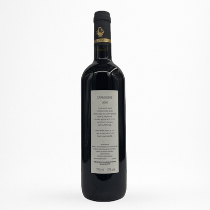 Château Carsin Amphore Carménère – vin rouge de Bordeaux élevé en amphore, contre etiquette bouteille 75 cl