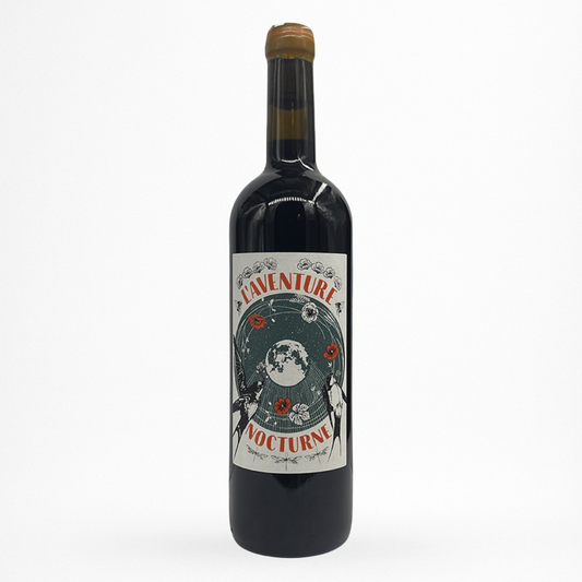 Bouteille de Château Carsin “L’Aventure Nocturne” – Cadillac Côtes de Bordeaux, vin rouge, étiquette illustrée lune et fleurs