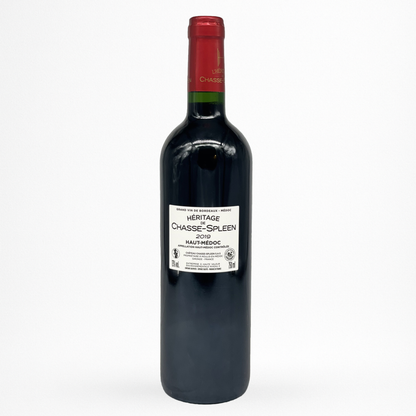 Château Chasse-Spleen Héritage 2019 Haut-Médoc — contre etiquette bouteille de vin rouge sur fond blanc