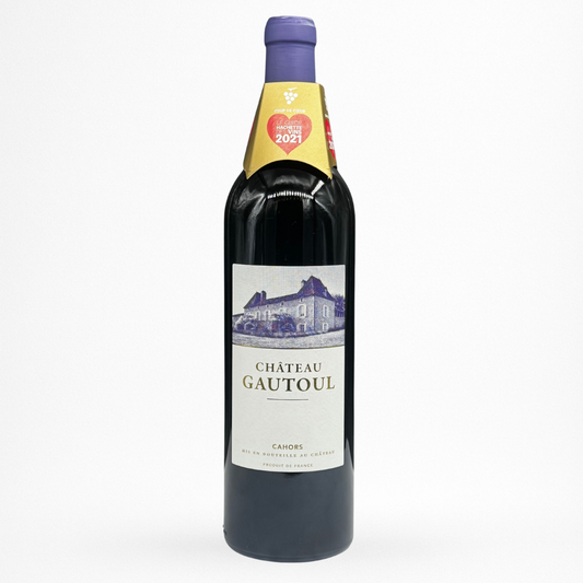 Château Gautoul Cahors AOC — vin rouge du Sud-Ouest, bouteille 75 cl, coup de cœur Guide Hachette, fond blanc