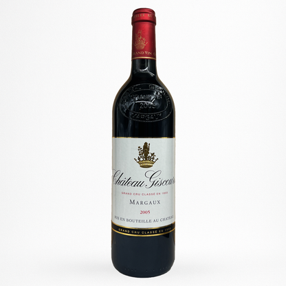 Château Giscours 2005 – Margaux (Grand Cru Classé 1855), vin rouge de Bordeaux, bouteille ancienne packshot sur fond blanc