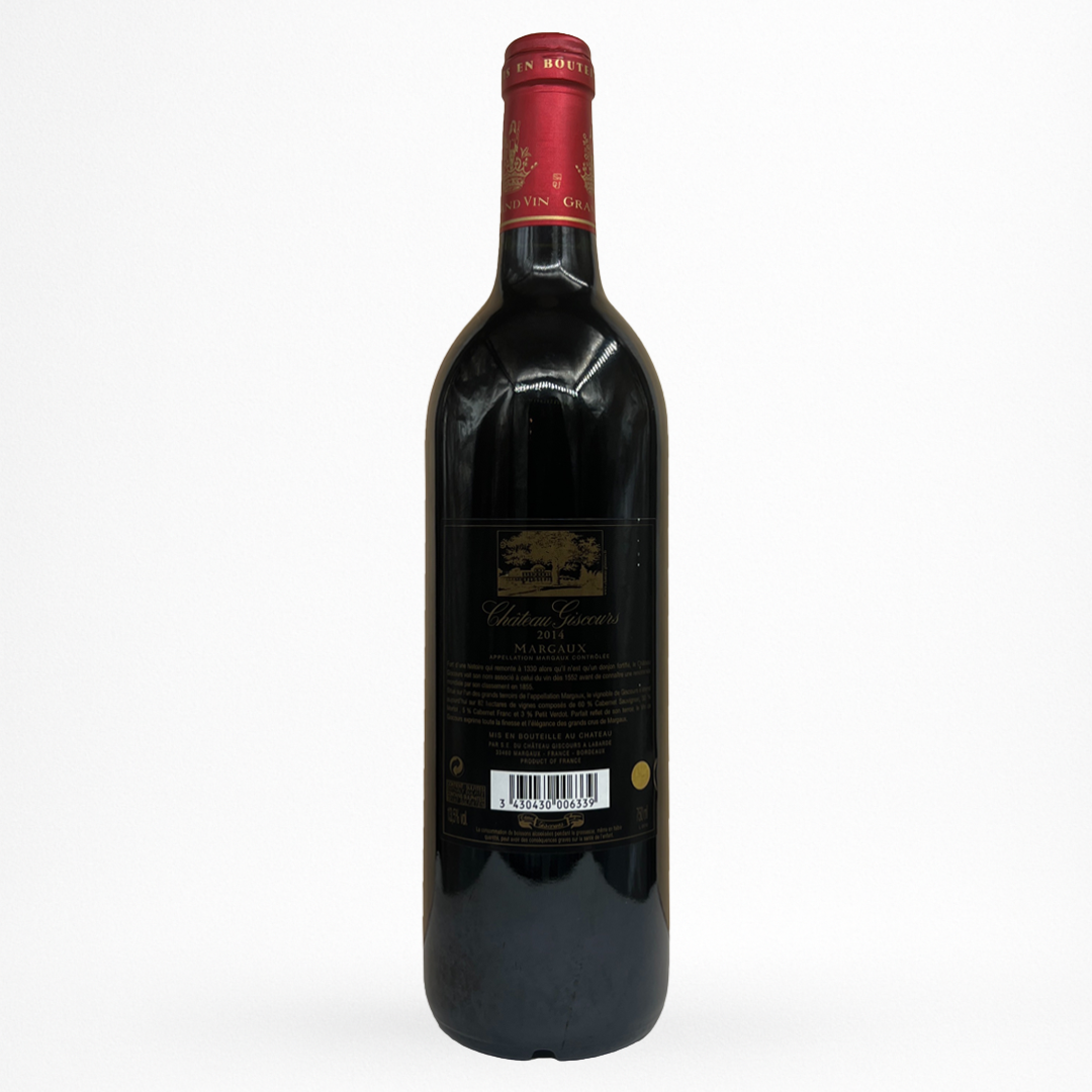 Château Giscours 2014 – Margaux (Grand Cru Classé 1855), vin rouge de Bordeaux, bouteille packshot sur fond blanc