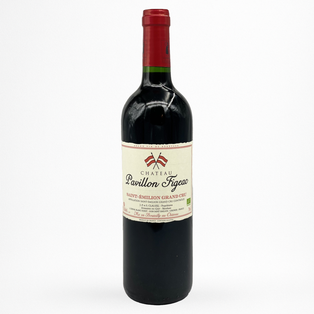 Château La Grave Figeac – Pavillon Figeac 2022, Saint-Émilion Grand Cru, vin rouge de Bordeaux, bouteille packshot fond blanc, capsule rouge, étiquette crème