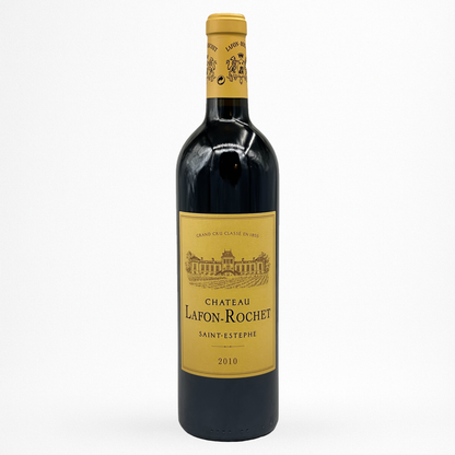 Château Lafon-Rochet 2010 – Saint-Estèphe, Grand Cru Classé 1855, vin rouge de Bordeaux, bouteille packshot sur fond blanc, étiquette et capsule jaunes, millésime 2010