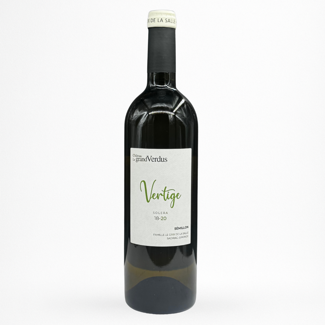 Château Le Grand Verdus Vertige Solera NV — Bordeaux AOC, vin blanc, bouteille 75 cl sur fond blanc