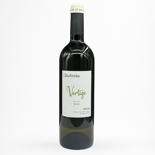 Château Le Grand Verdus Vertige Solera NV — Bordeaux AOC, vin blanc, bouteille 75 cl sur fond blanc