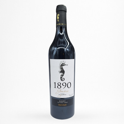Bouteille de vin rouge Château Majoureau La Genèse 2022 Bordeaux Supérieur, étiquette blanche 1890 avec hippocampe, capsule noire