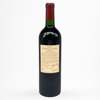 Bouteille de vin rouge Clos Margalaine 2013 Margaux, contre étiquette, capsule rouge 