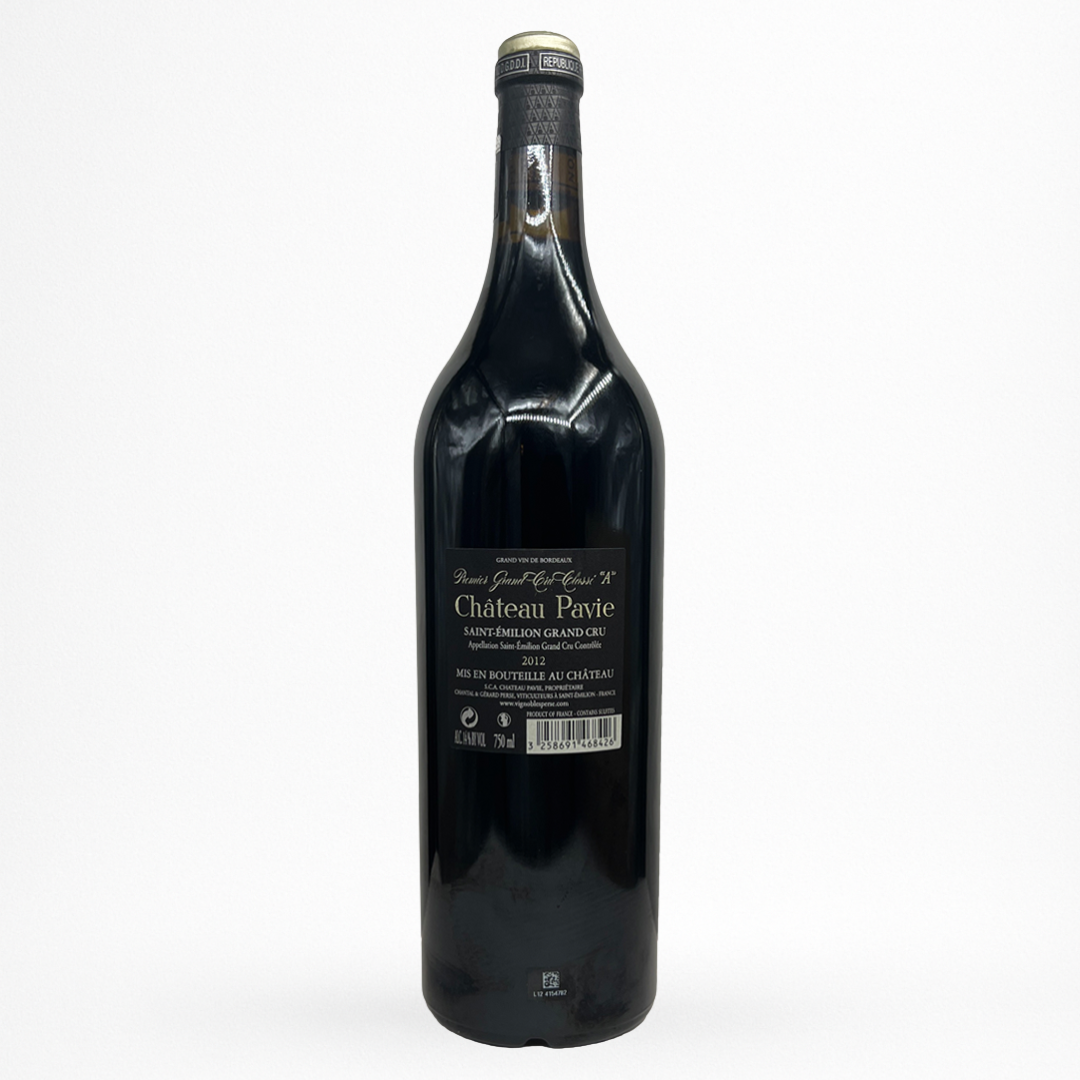 Contre etiquette de bouteille de vin rouge Château Pavie 2012 – Saint-Émilion Grand Cru – Premier Grand Cru Classé A – Bordeaux