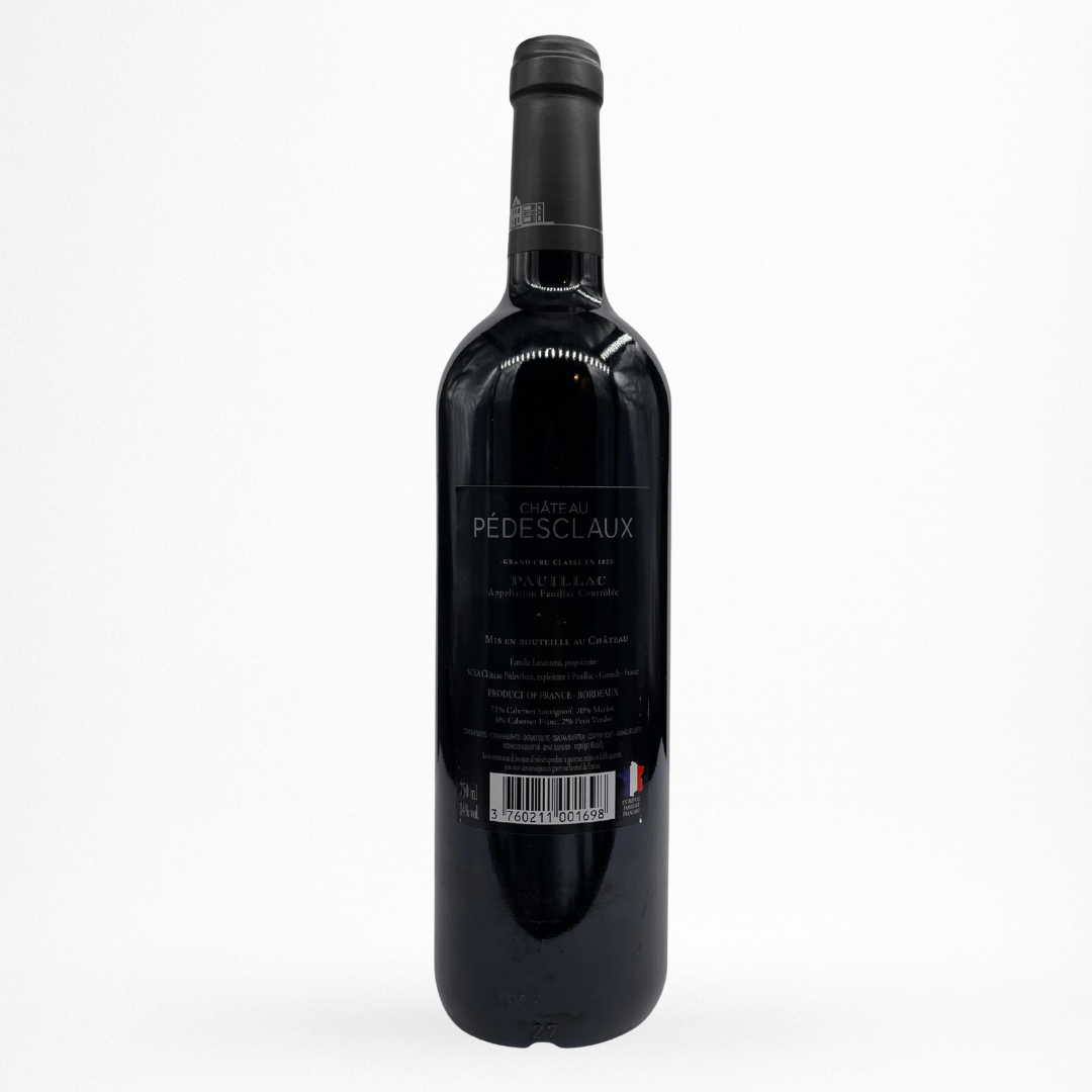 Contre etiquette de bouteille de vin rouge Château Pédesclaux 2019 – Pauillac – Grand Cru Classé 1855 (Bordeaux)