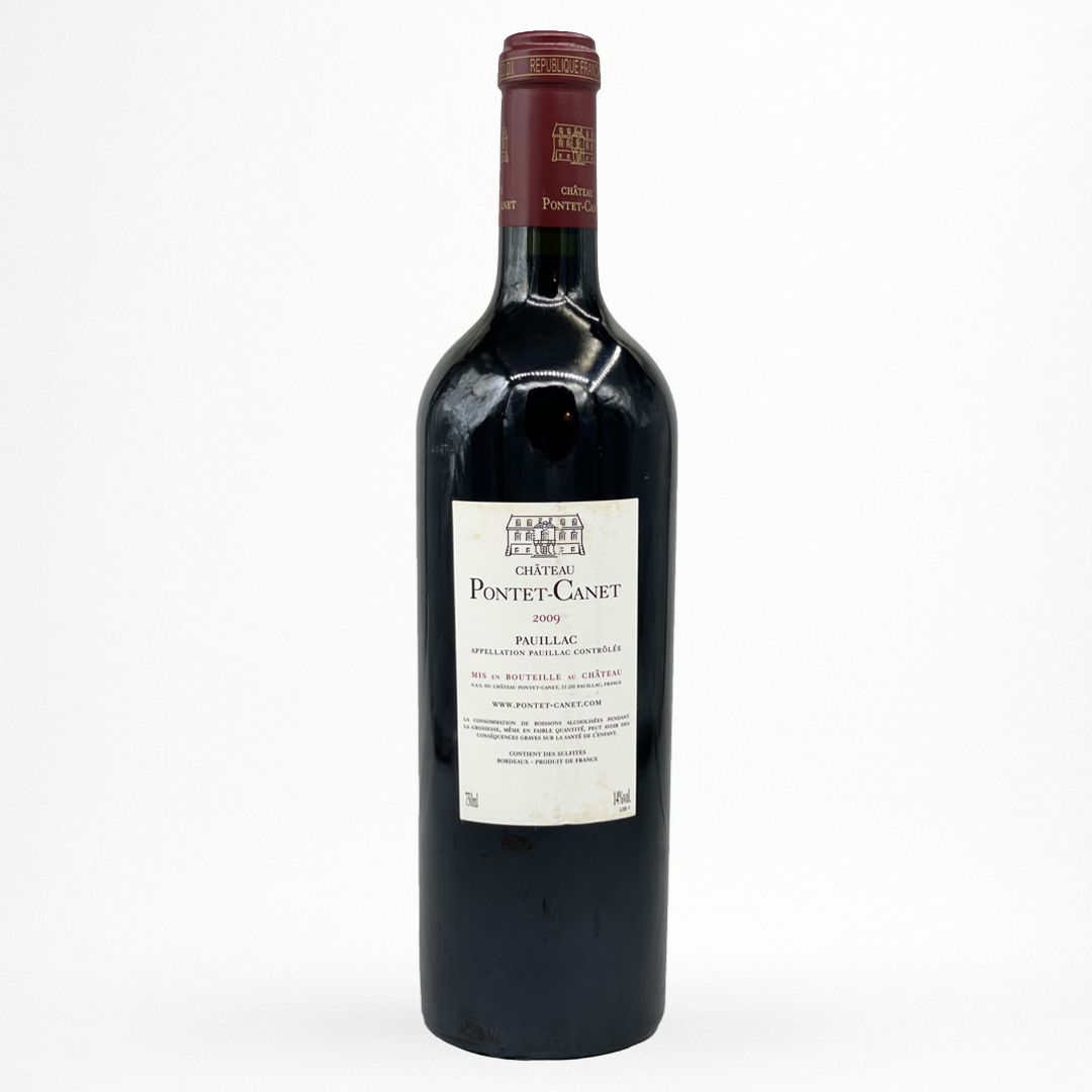 Contre etiquette bouteille de vin rouge Château Pontet-Canet 2009 – AOC Pauillac (Bordeaux) – Grand Cru Classé 1855