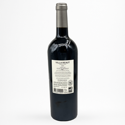 Contre etiquette bouteille de vin Château Réaut - Villa Réaut Cabernet Franc - 2020 - Vin de Cadillac Côtes de Bordeaux