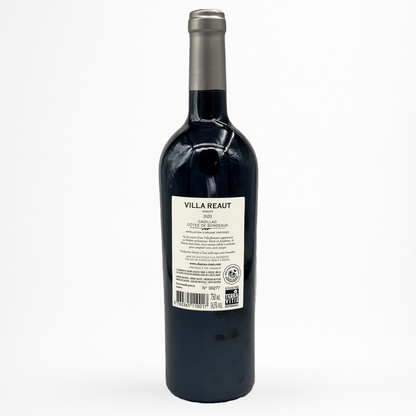 Contre etiquette bouteille de vin Château Réaut - Villa Réaut Merlot - 2020 - Vin de Cadillac Côtes de Bordeaux