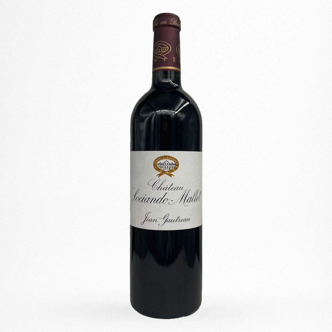 Château Sociando-Mallet – Haut-Médoc AOC, vin rouge de Bordeaux – bouteille 75 cl, étiquette visible, packshot sur fond blanc.