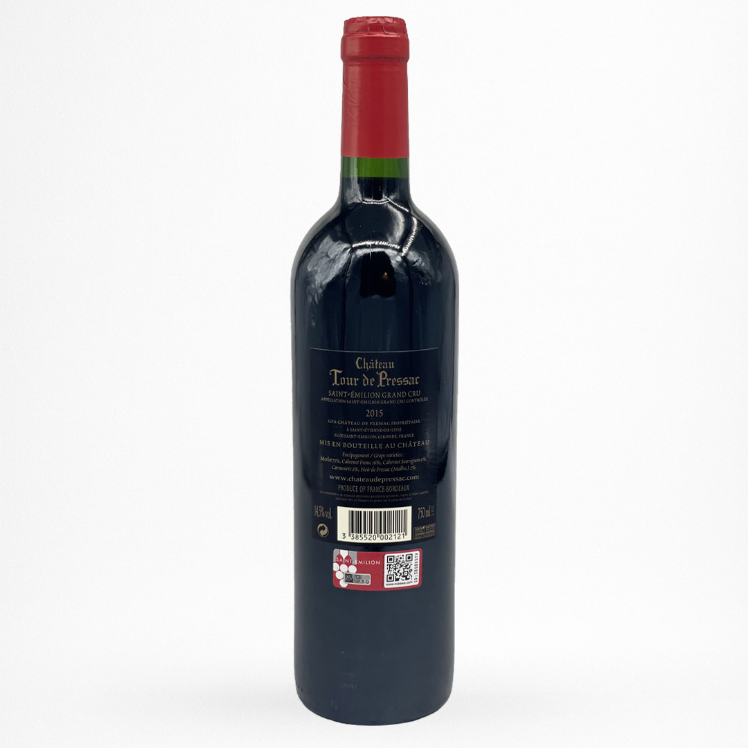 Contre etiquette bouteille de vin Château Tour de Pressac - 2015 - Vin de Saint-Emilion Grand Cru