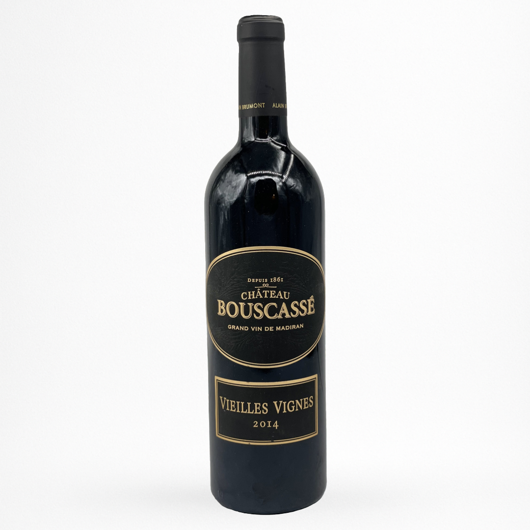 Bouteille de Château Bouscassé Vieilles Vignes 2014 – Madiran AOC, vin rouge du Sud-Ouest (Tannat), étiquette noire