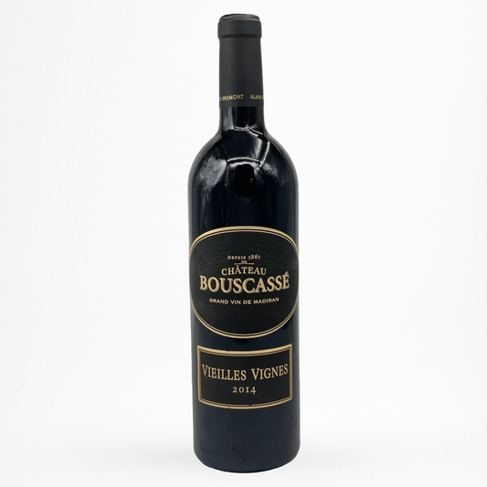 Bouteille de Château Bouscassé Vieilles Vignes 2014 – Madiran AOC, vin rouge du Sud-Ouest (Tannat), étiquette noire