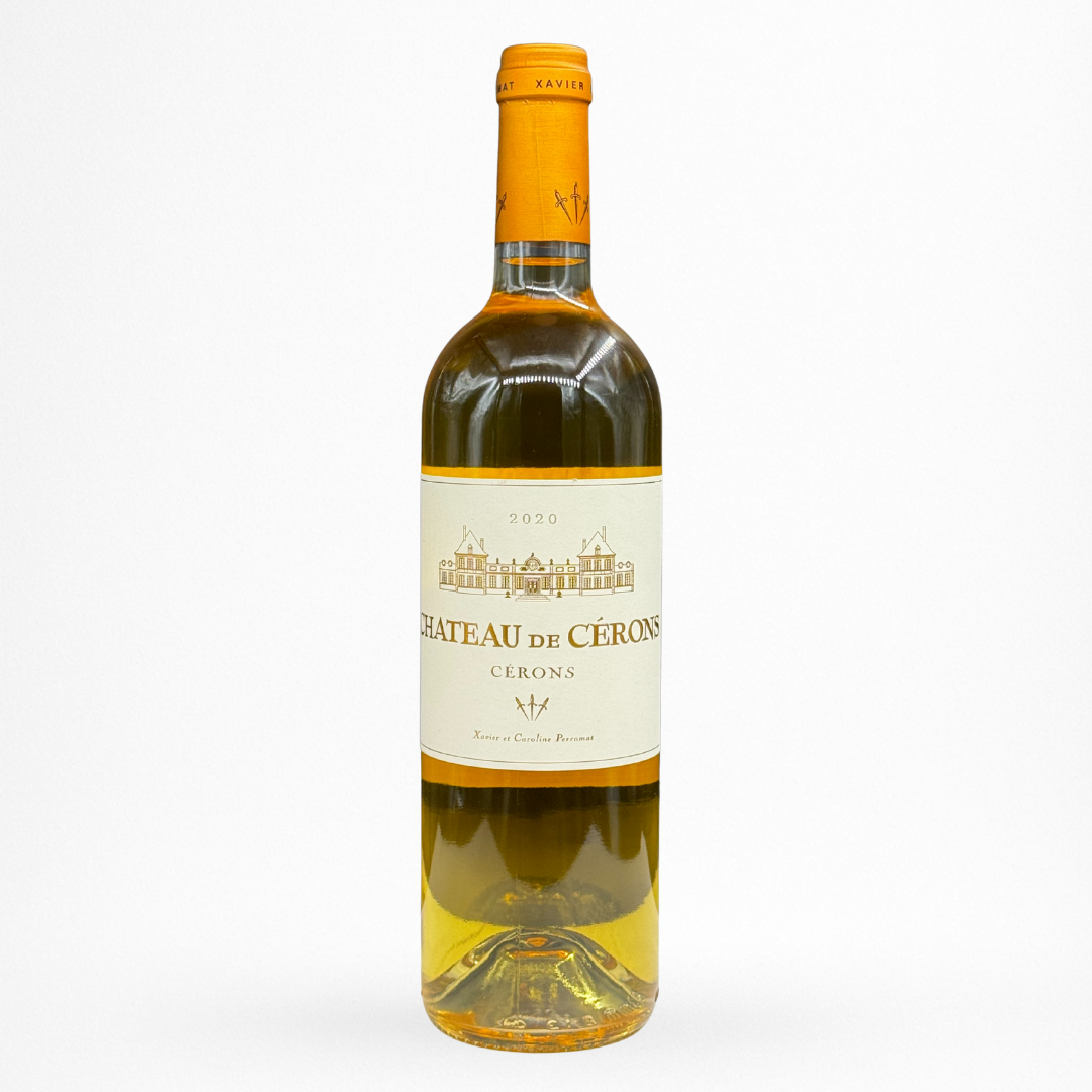 Bouteille de vin Château de Cérons Blanc liquoreux 2020 en AOC Cérons sur fond blanc