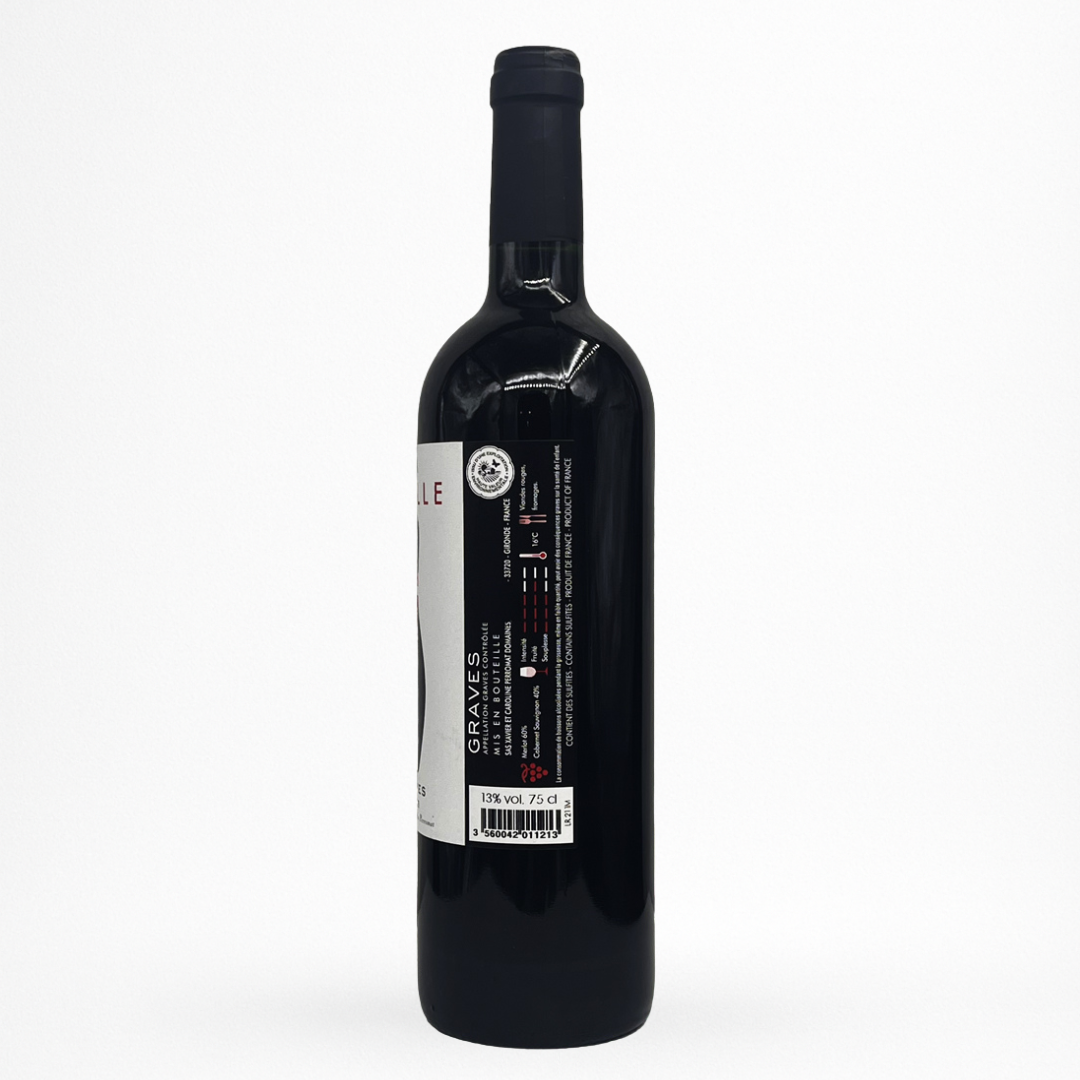 Bouteille Château de Cérons « La Quille » — Graves AOC (Bordeaux), contre etiquette de vin rouge, sur fond blanc.