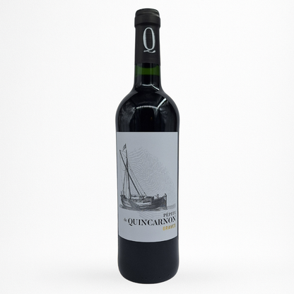 Bouteille Château de Quincarnon « Pépite » — Graves AOC, vin rouge, étiquette grise, sur fond blanc.