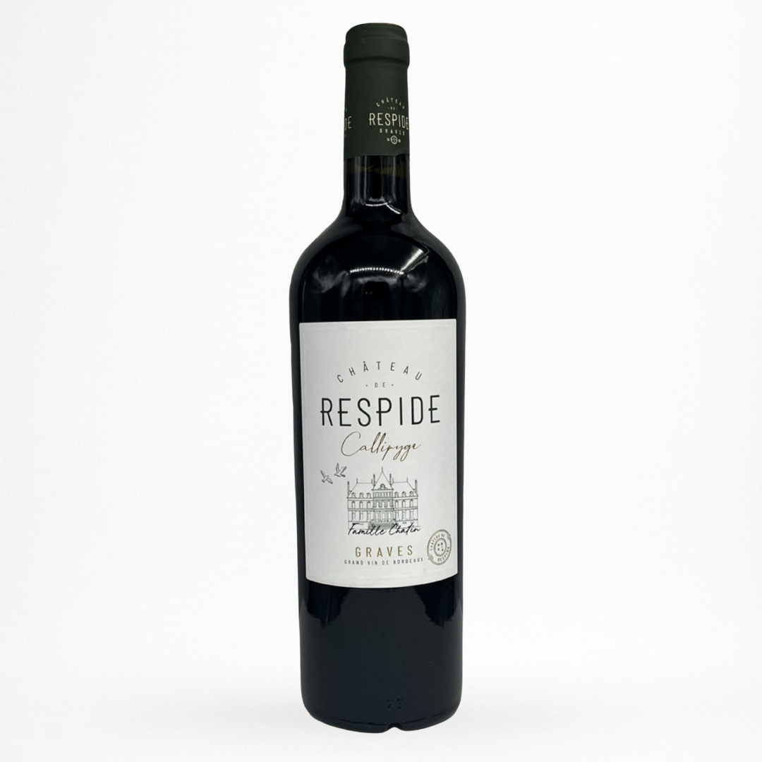 Bouteille de vin Château de Respide Callipyge 2021 en vin de Graves sur fond blanc